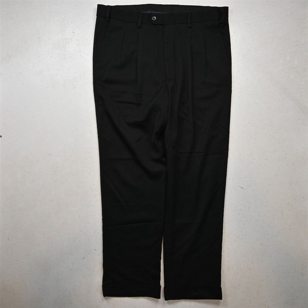 GS 40x32 Black Pleated Cuffed Expander Waist Dress Mens Pants